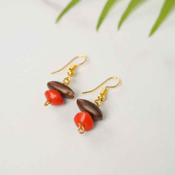 Handmade Red & Brown Gunj Seed Earrings
