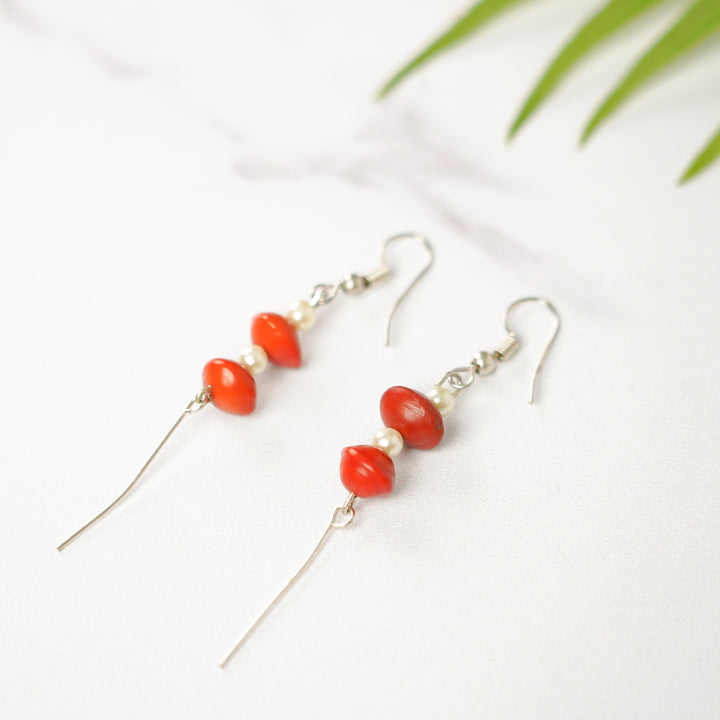 Handmade Beaded Red two - Step Design Gunj Seed Earrings