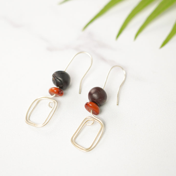 Handmade Brown Square Reetha & Amaltaas Seed Earrings