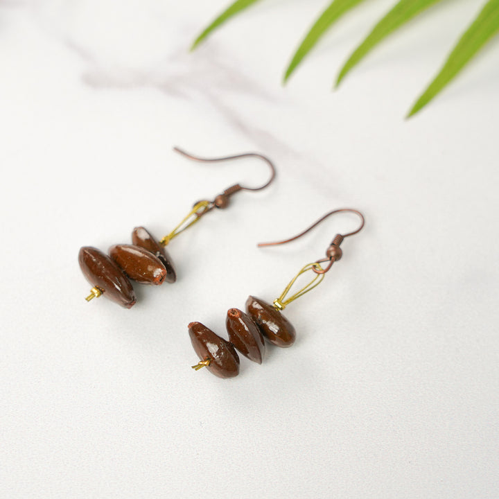 Handmade Brown Sitaphal Seed Earrings