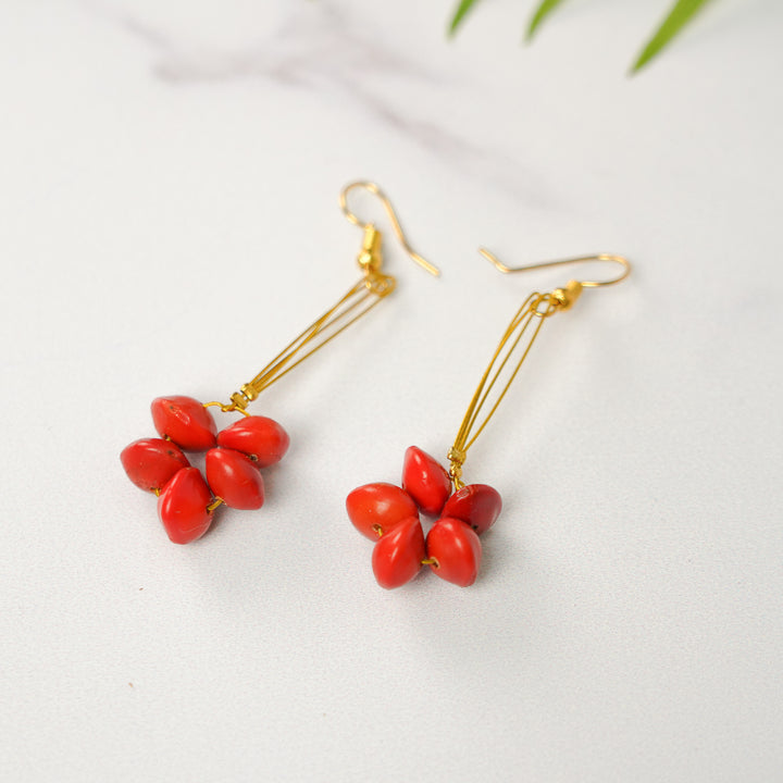 Handmade Red Flower Design Gunj Seed Earrings