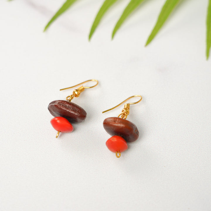 Handmade Red & Brown Sitaphal Gunj Seed Earrings