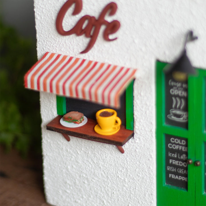 Handmade Personalized Café Themed White & Green Concrete Planter With Drainage Hole For Home Decor