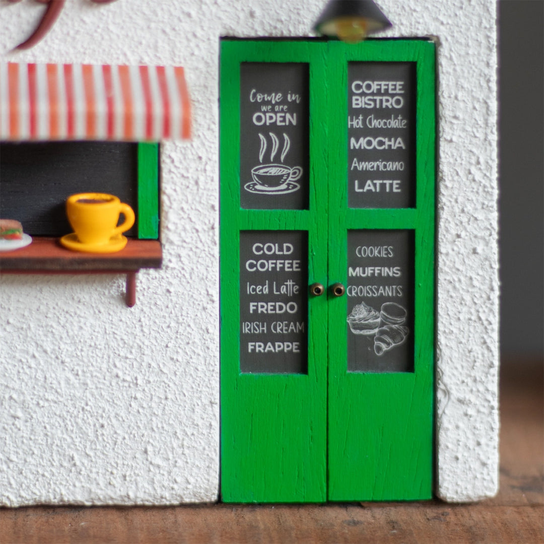 Handmade Personalized Café Themed White & Green Concrete Planter With Drainage Hole For Home Decor