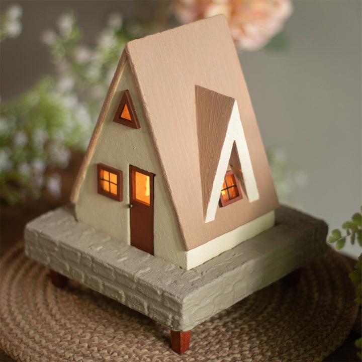 Handcrafted Concrete Cottage Tealight Holder For Festive Decor | Beige & Brown