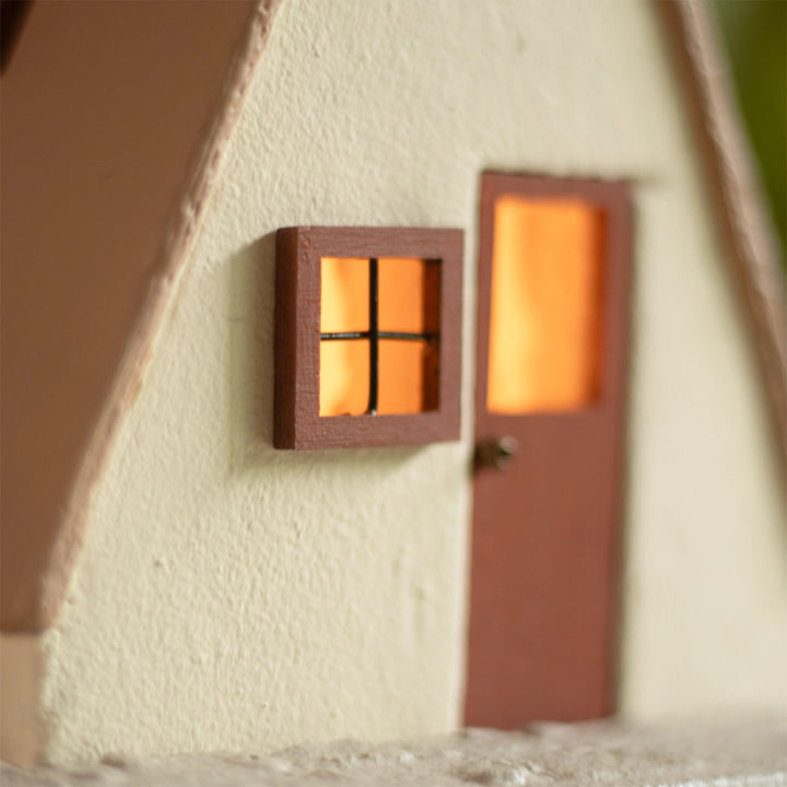 Handcrafted Concrete Cottage Tealight Holder For Festive Decor | Beige & Brown