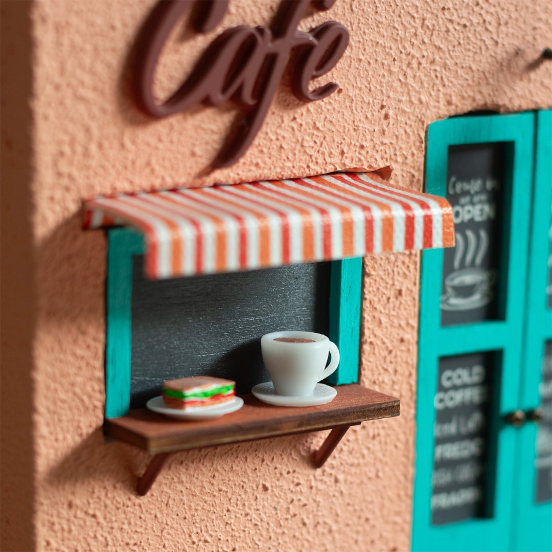 Handmade Persoanlized Café Themed Peach & Turquoise Concrete Planter With Drainage Hole For Home Decor