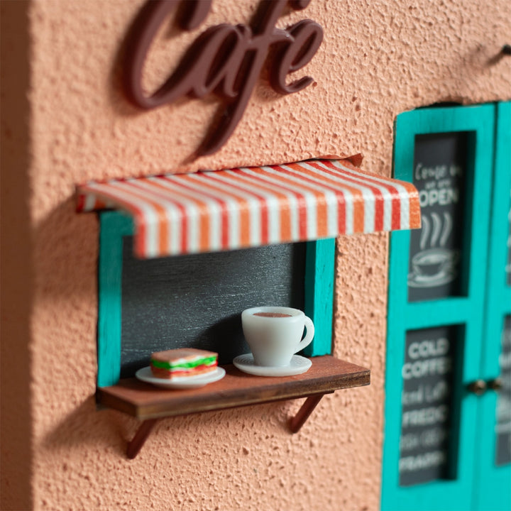 Handmade Persoanlized Café Themed Peach & Turquoise Concrete Planter With Drainage Hole For Home Decor