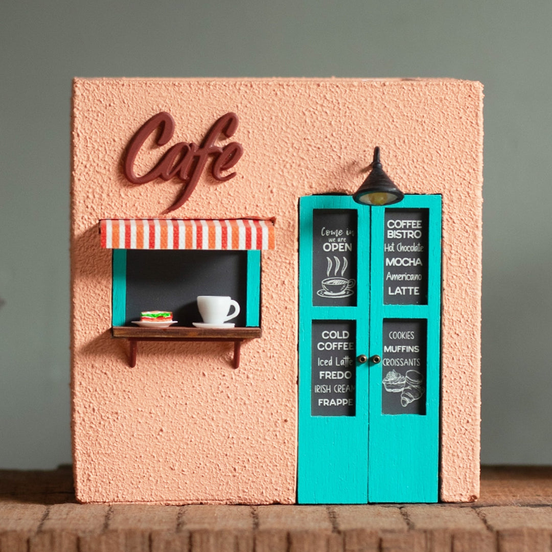 Handmade Persoanlized Café Themed Peach & Turquoise Concrete Planter With Drainage Hole For Home Decor