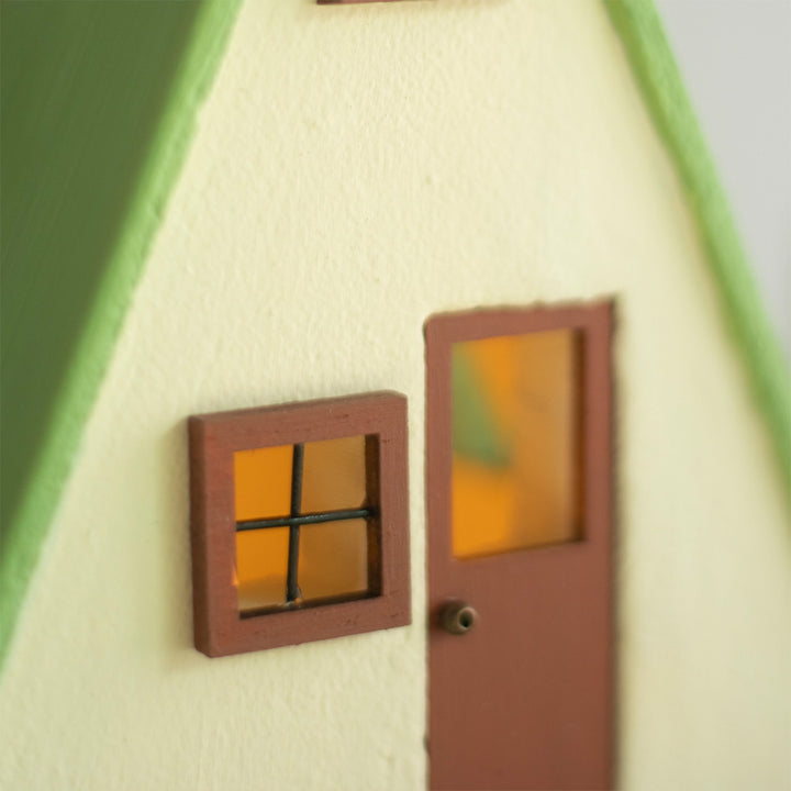 Handcrafted Concrete Cottage Tealight Holder For Festive Decor | Beige & Green