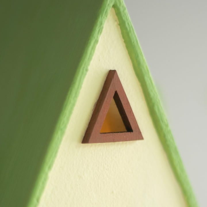 Handcrafted Concrete Cottage Tealight Holder For Festive Decor | Beige & Green