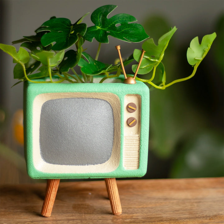 Handmade Miniature Retro Style Tv Desk Pen Stand For Decor - Mint Green