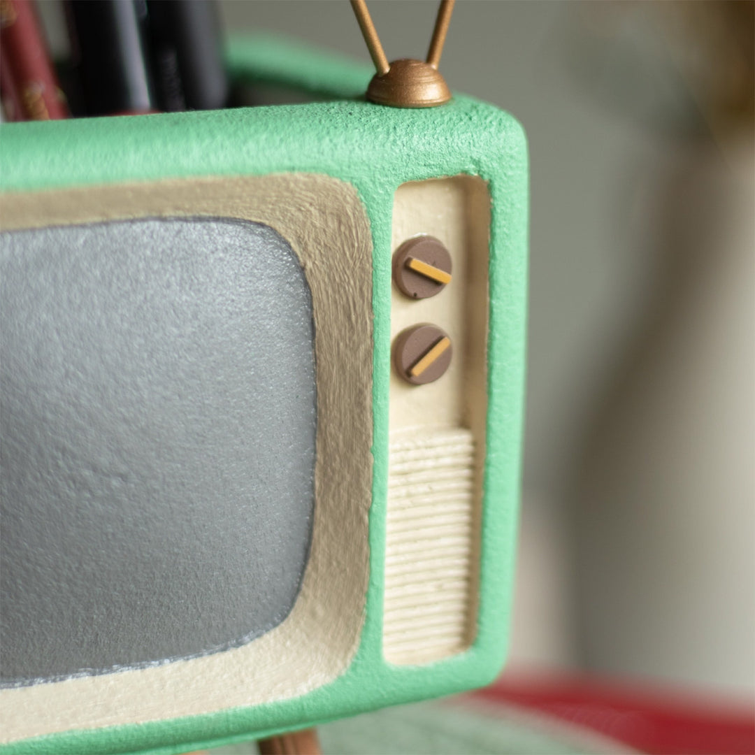 Handmade Miniature Retro Style Tv Desk Pen Stand For Decor - Mint Green
