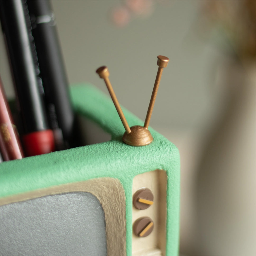 Handmade Miniature Retro Style Tv Desk Pen Stand For Decor - Mint Green