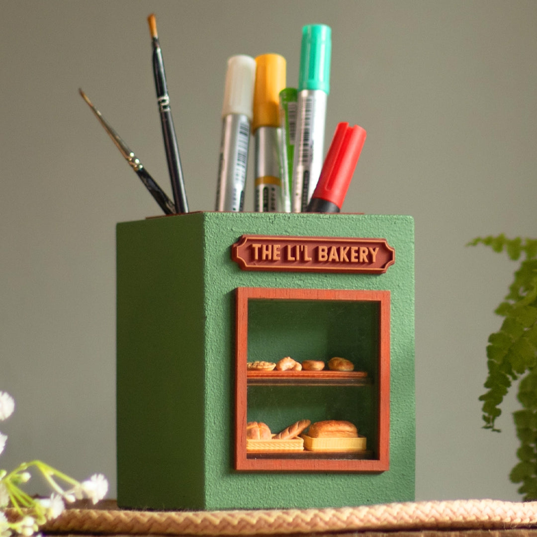 Personalized Handmade Miniature Lil Bakery Shop Themed Pen Stand For Decor