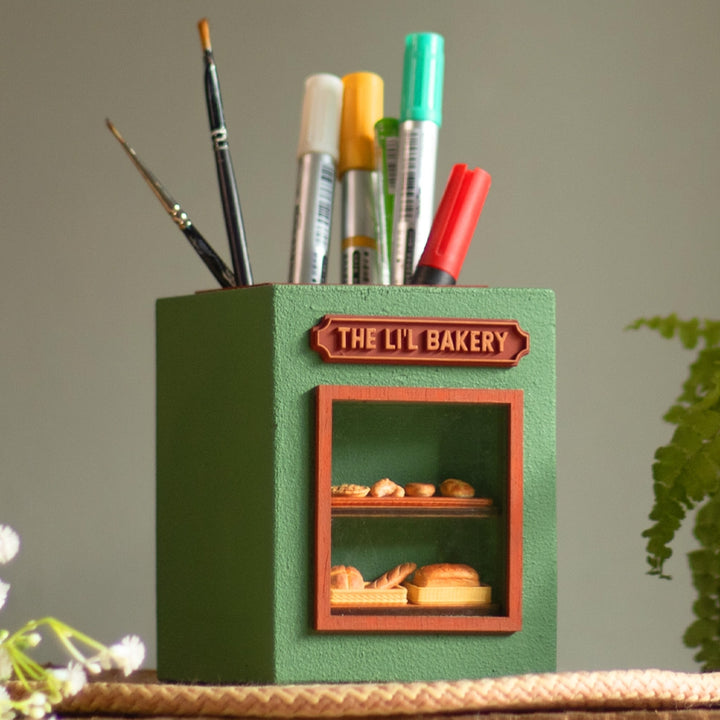 Personalized Handmade Miniature Lil Bakery Shop Themed Pen Stand For Decor