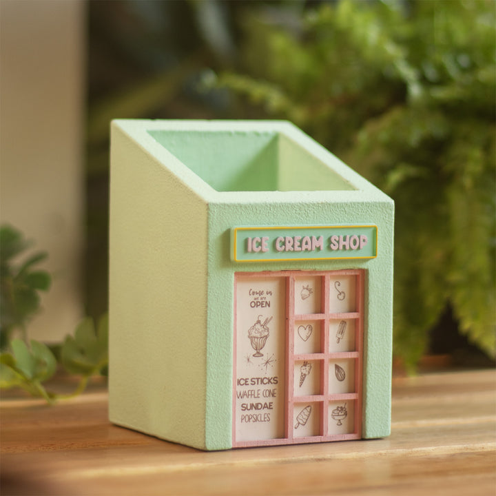 Personalized Handmade Miniature Ice Cream Shop Themed Pen Stand For Decor