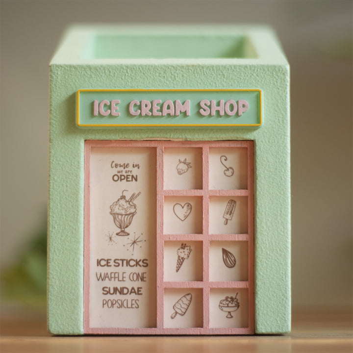 Personalized Handmade Miniature Ice Cream Shop Themed Pen Stand For Decor