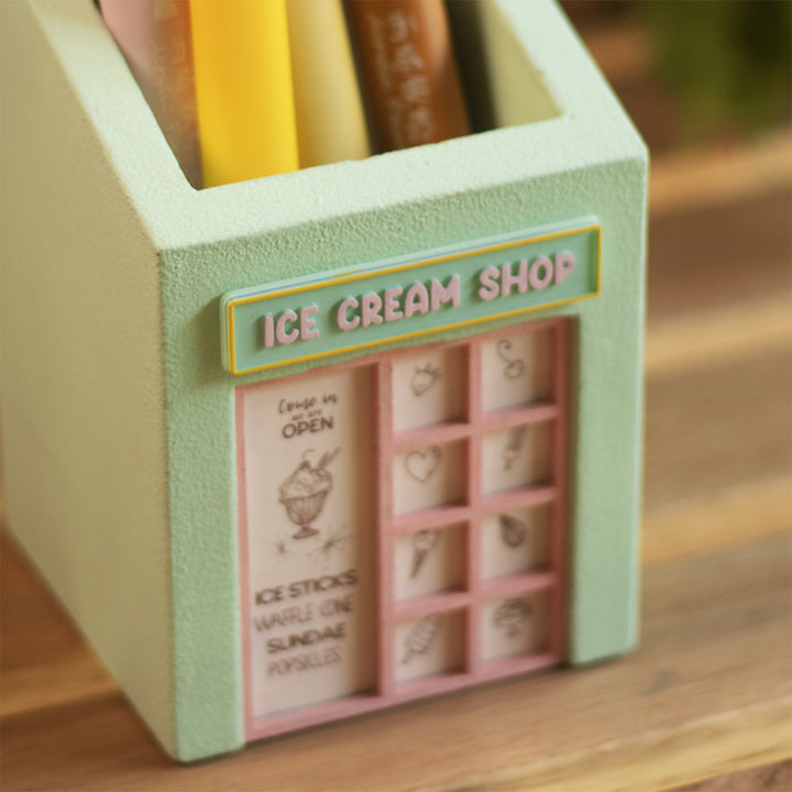 Personalized Handmade Miniature Ice Cream Shop Themed Pen Stand For Decor
