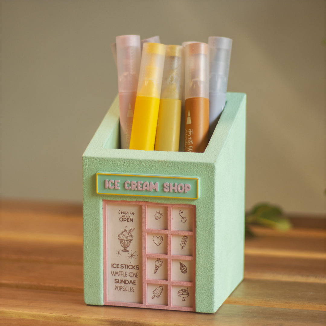 Personalized Handmade Miniature Ice Cream Shop Themed Pen Stand For Decor