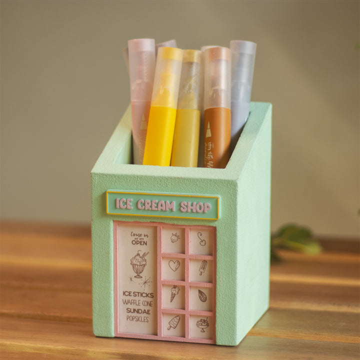 Personalized Handmade Miniature Ice Cream Shop Themed Pen Stand For Decor