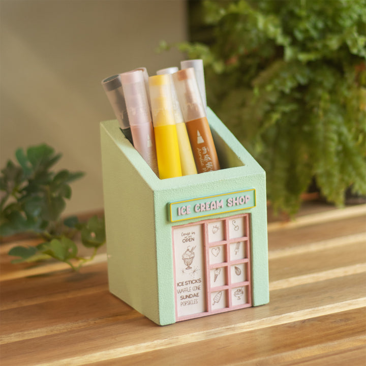 Personalized Handmade Miniature Ice Cream Shop Themed Pen Stand For Decor