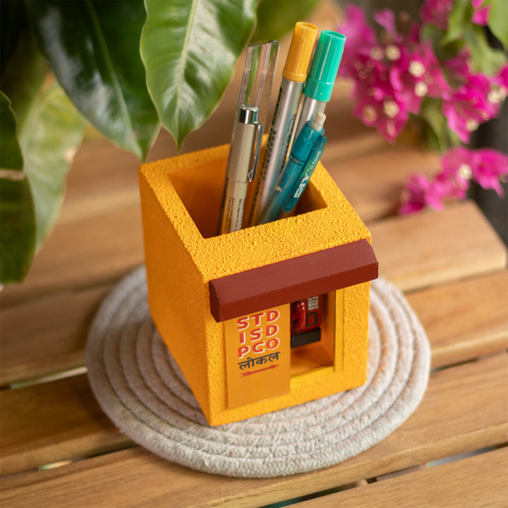 Personalized Handmade Miniature Telephone Booth Themed Pen Stand For Decor