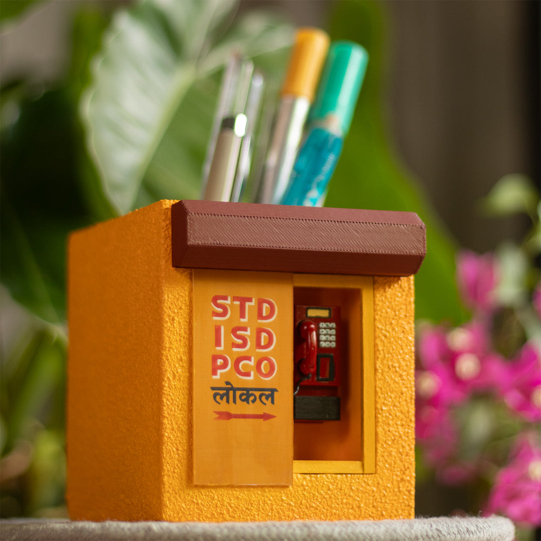 Personalized Handmade Miniature Telephone Booth Themed Pen Stand For Decor
