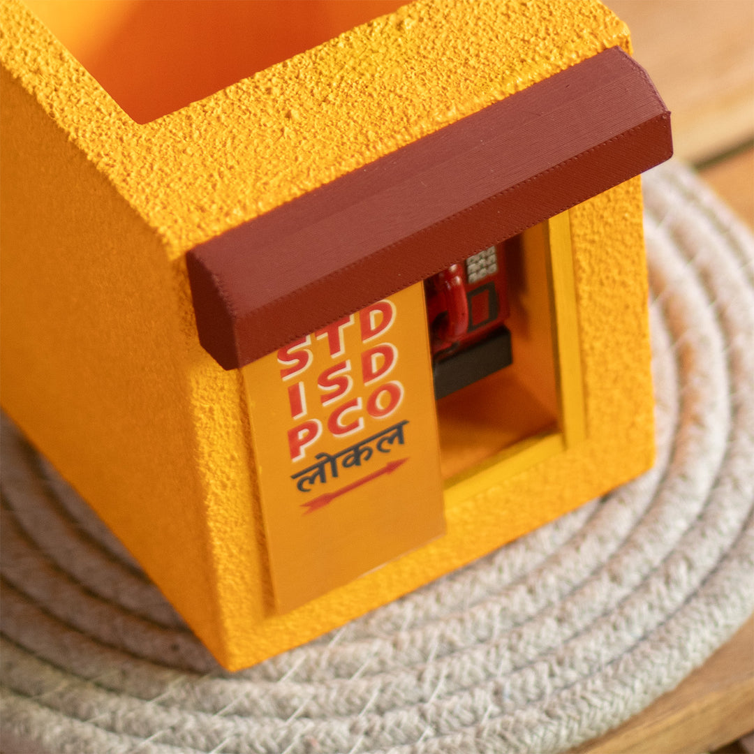 Personalized Handmade Miniature Telephone Booth Themed Pen Stand For Decor