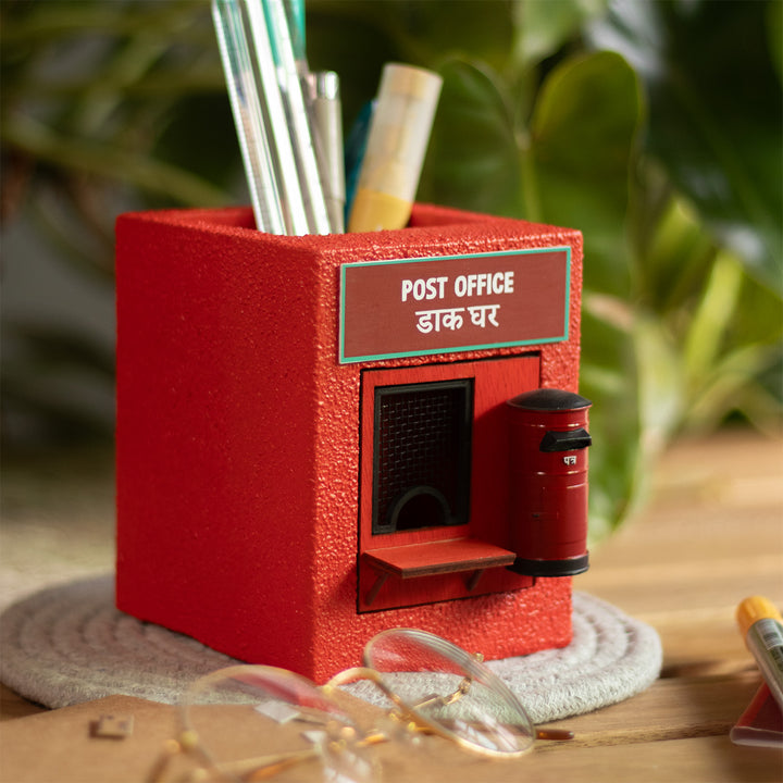 Personalized Handmade Miniature Post Office Themed Pen Stand For Decor