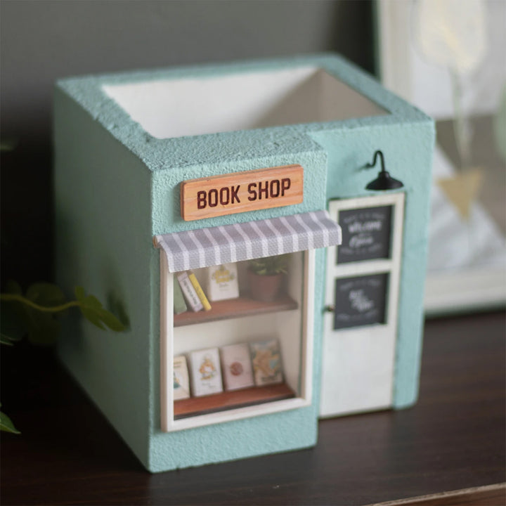 Handmade Personalized Book Shop Themed Blue Concrete Planter With Drainage Hole For Home Decor