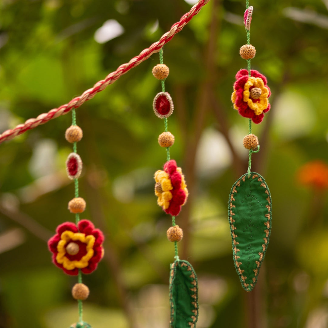 40 Inch | Handmade Crochet Red Floral & Orange Festive Decorative Toran