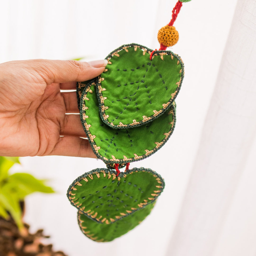 24 Inch | Set Of 2 Handmade Crochet Pink Floral & Leaf With Wooden Bird Festive Door Side Hangings