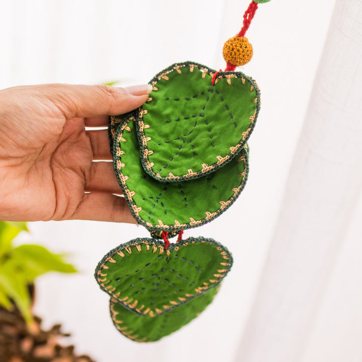 24 Inch | Set Of 2 Handmade Crochet Pink Floral & Leaf With Wooden Bird Festive Door Side Hangings