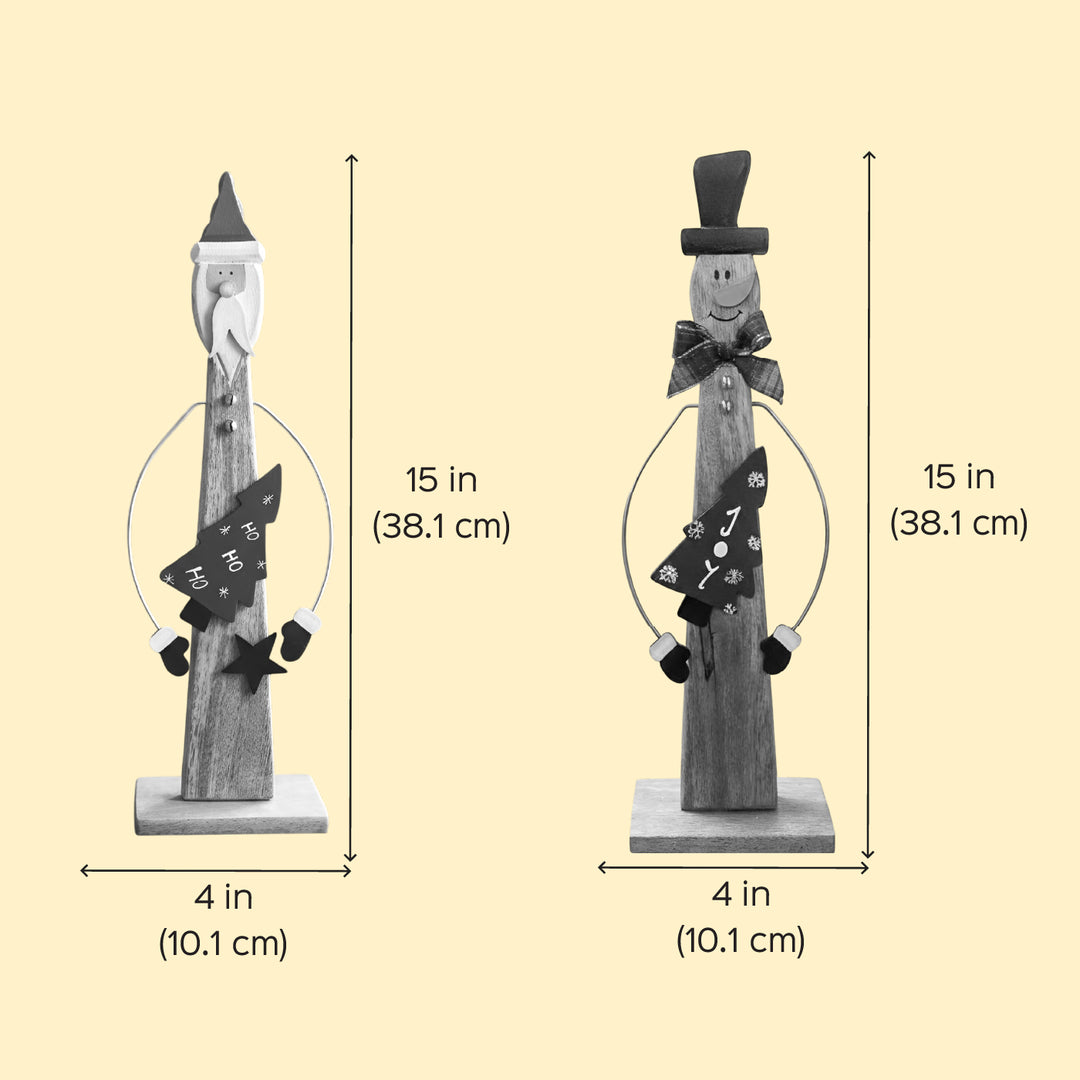 2 Pc | Handmade Snowman & Santa Standy Wooden Table Decor