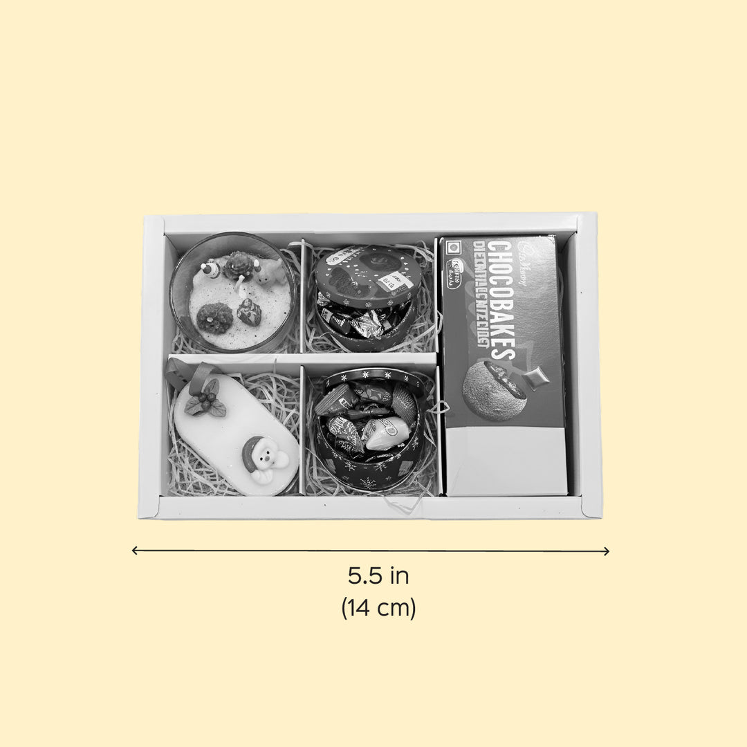 Festive Christmas Gift Hamper | Includes 1 Jar Candle, 1 Wax Sachet, 2 Toffee Boxes, 1 Cadbury Chocobakes