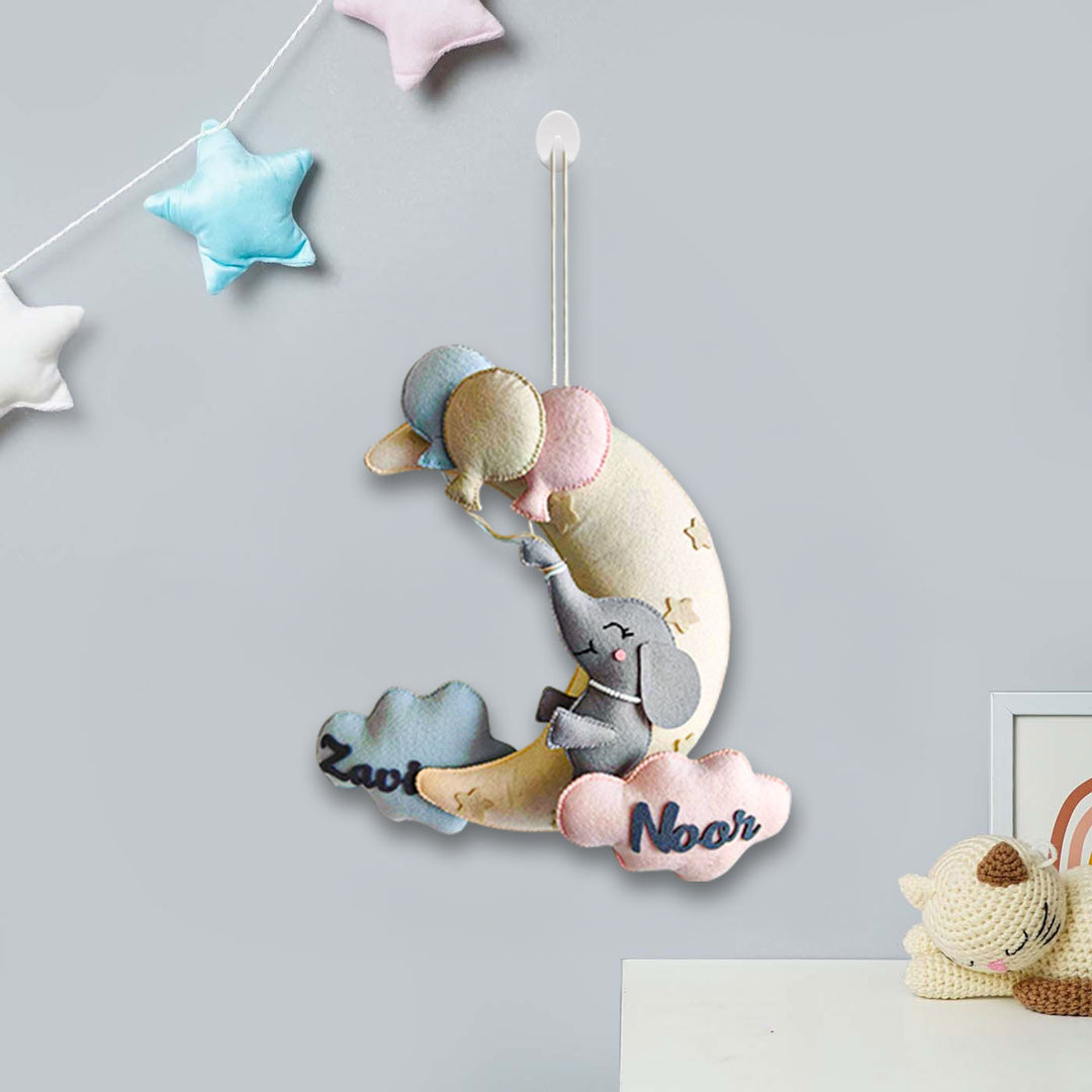 Personalized Elephant’S Balloon Bliss Theme Felt Kids Name Plate