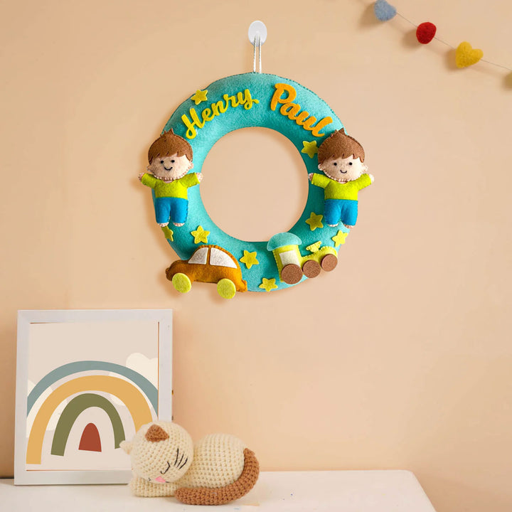 Personalized Brothers Forever Theme Felt Kids Name Plate For Siblings