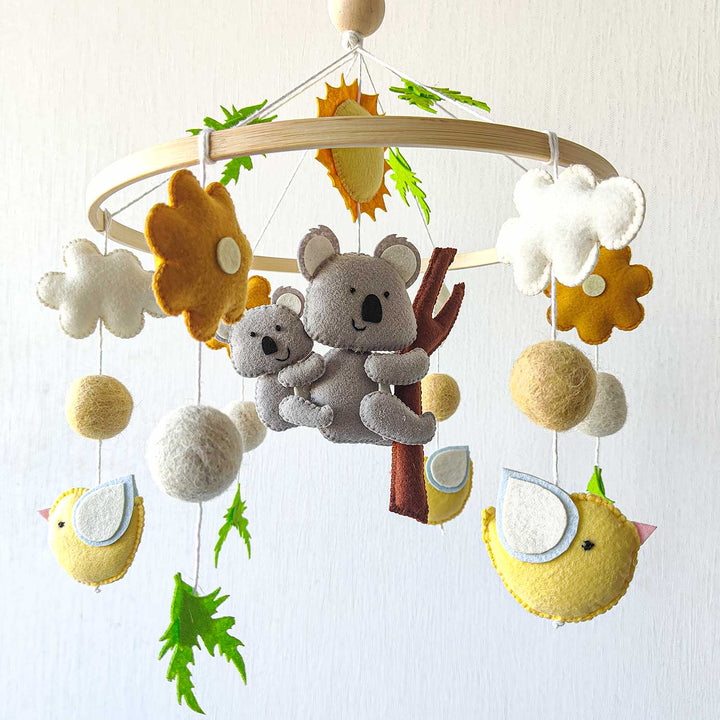 Personalized Handmade Koala'S Winged Wonderland Felt Cot Mobile For Newborns