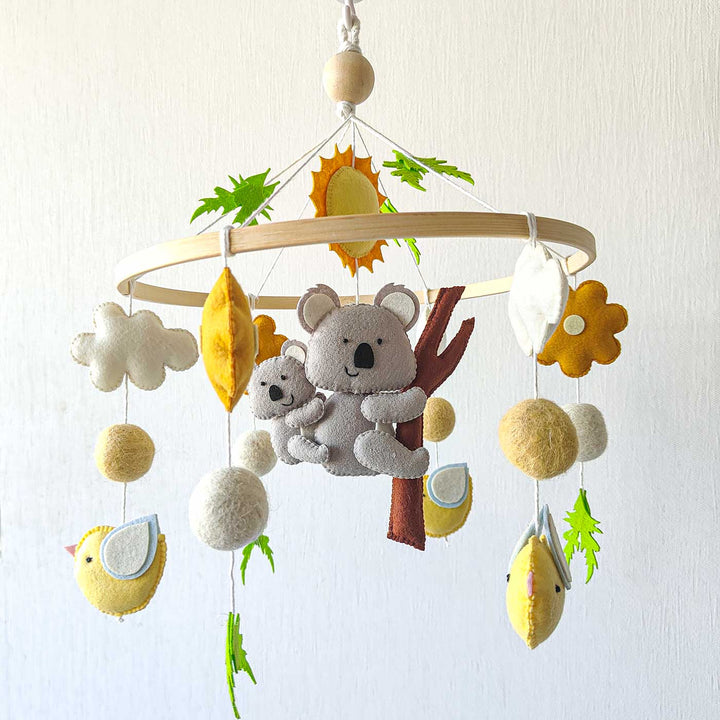 Personalized Handmade Koala'S Winged Wonderland Felt Cot Mobile For Newborns