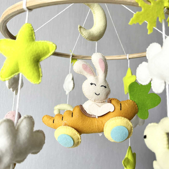 Personalized Handmade Carrot Cruiser Bunny Felt Cot Mobile For Newborns
