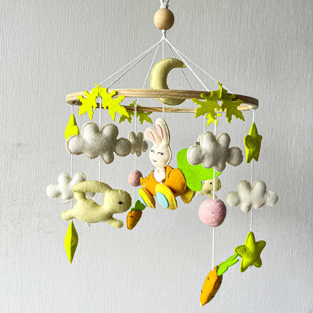 Personalized Handmade Carrot Cruiser Bunny Felt Cot Mobile For Newborns