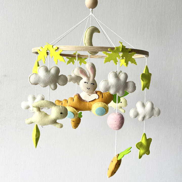 Personalized Handmade Carrot Cruiser Bunny Felt Cot Mobile For Newborns