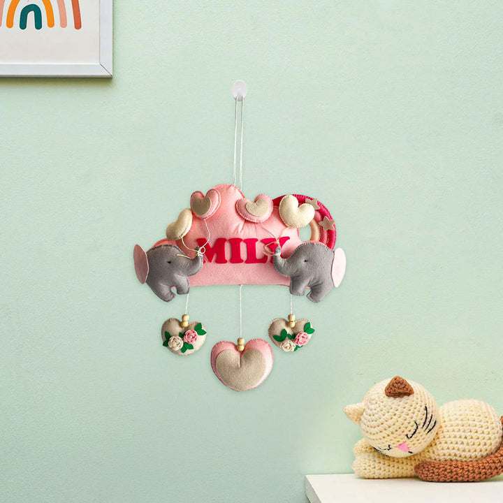 Personalized Elephant Cloudscape Theme Felt Kids Name Plate