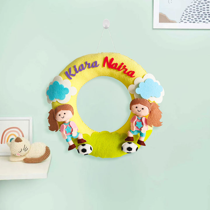 Personalized Football Frenzy Theme Felt Kids Name Plate For Siblings