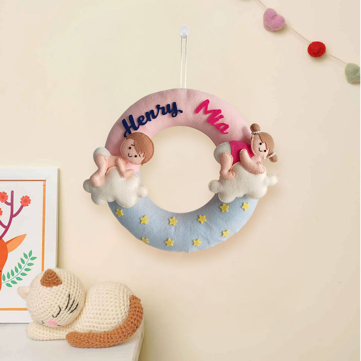 Personalized Magic Moments Theme Felt Kids Name Plate For Siblings