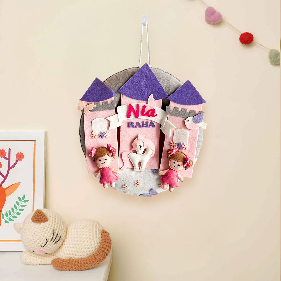 Personalized Royal Castle Companions Theme Felt Kids Name Plate For Siblings