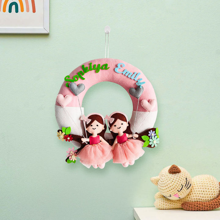 Personalized Together On The Bough Theme Felt Kids Name Plate For Siblings