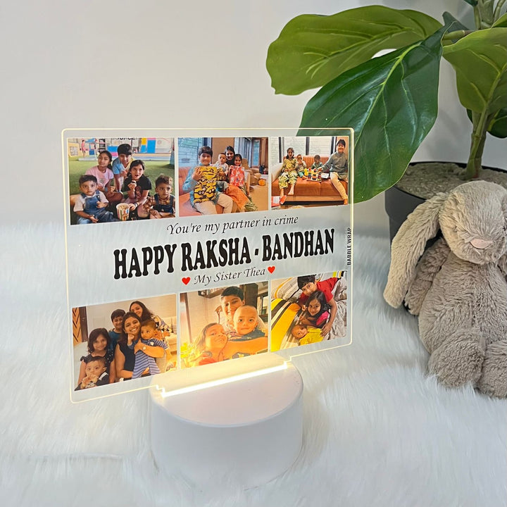 Photo Personalized Printed Sisterhood Love Acrylic Rakhi Gift With Lights For Siblings