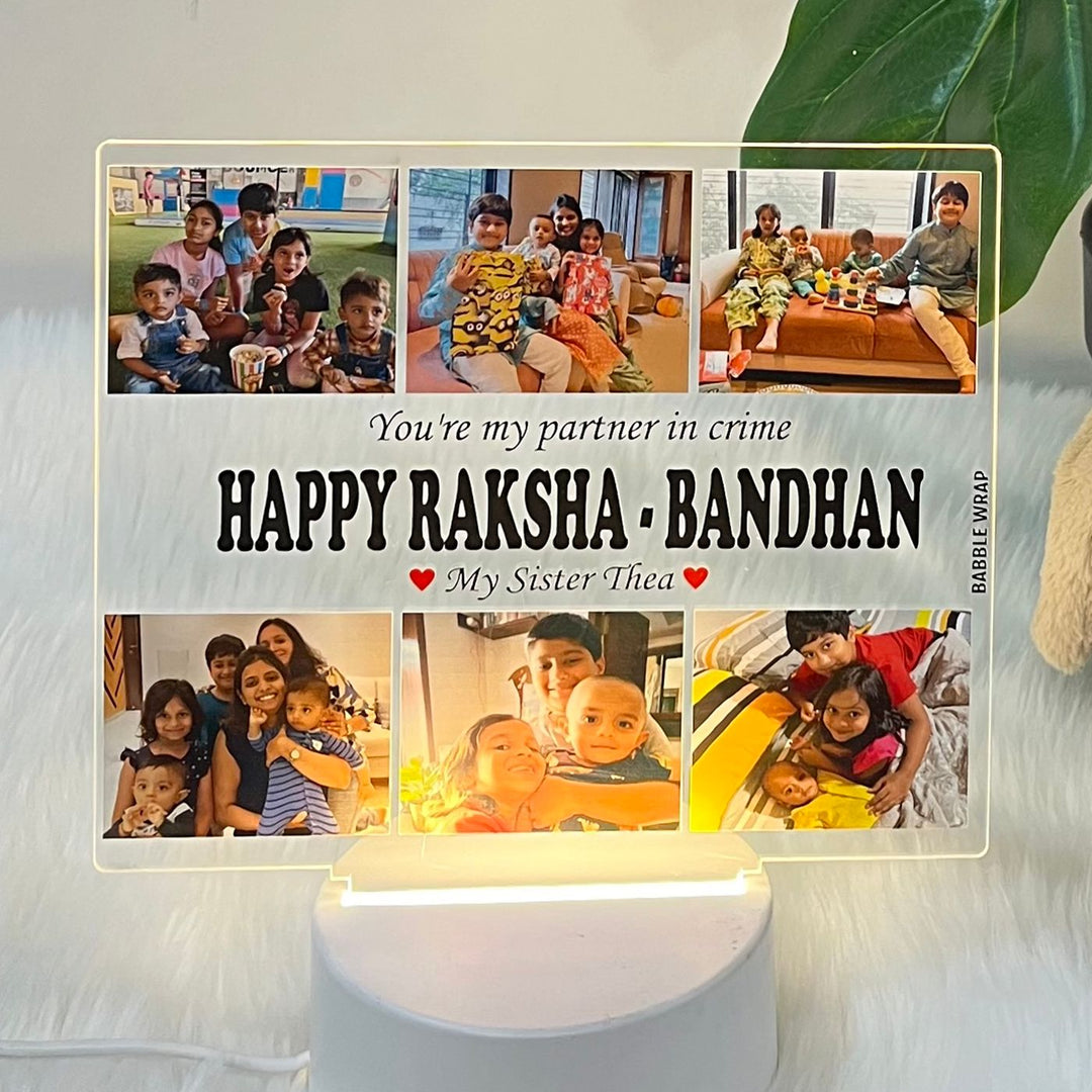 Photo Personalized Printed Sisterhood Love Acrylic Rakhi Gift With Lights For Siblings